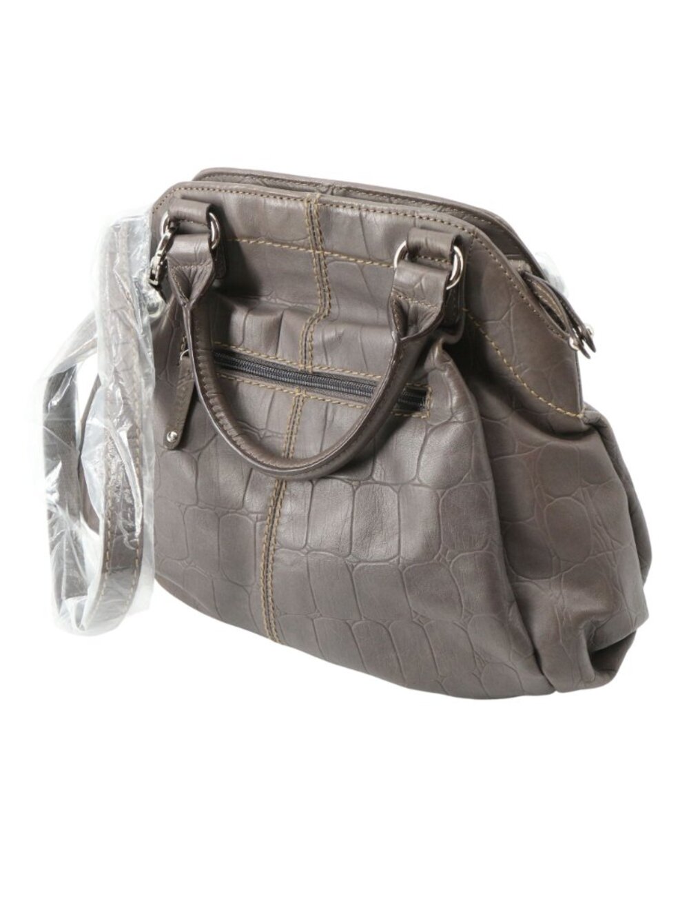 New Tignanello Croc Embossed Gray Leather Satchel Bag Shoulder Handbag Purse - Picture 3 of 7
